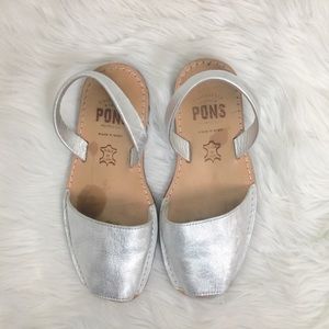 Pons Avarcas Leather Sling Back Sandals Silver